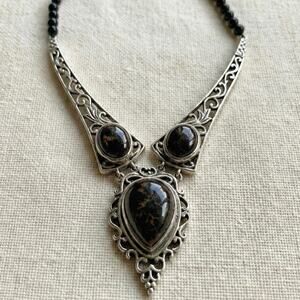 D'Joy Sterling Silver Onyx Beaded Pendant Necklace